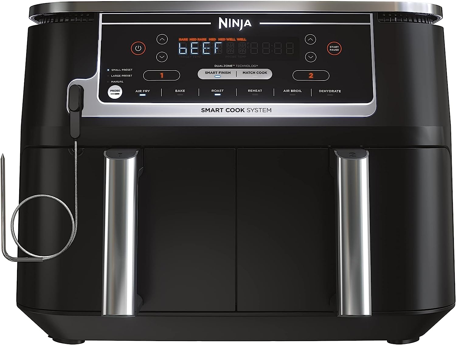 Ninja Foodi Air Fryer DZ550 ,10 Quart 6-in-1 DualZone Smart XL with 2 Independent Baskets, Smart Cook Thermometer for Perfect Doneness, Match Cook &... 