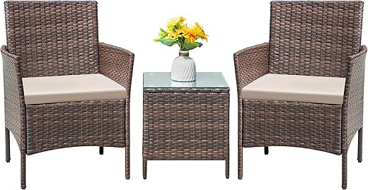 Flamaker 3-Piece All-Weather Rattan Patio Set