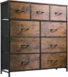 WLIVE 9-Drawer Fabric Storage Tower, Rustic Brown