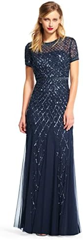 Adrianna Papell Short-sleeve Grid Beaded Gown - Image 4