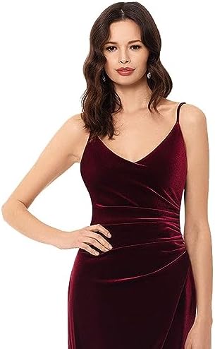 Betsy & Adam Long Slim Velvet Cami Ruched Dress - Image 3