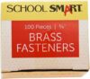 School Smart Brass Plated Fasteners, 3/4 inch, 100-Pack