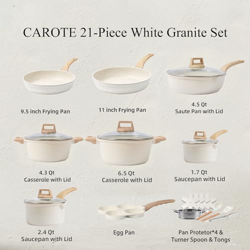 CAROTE 21-Piece Nonstick White Granite Cookware Set - Image 2