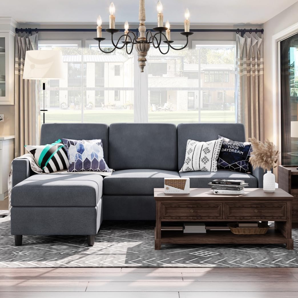 Shintenchi Convertible 79-Inch L-Shaped Sofa, Reversible Chaise