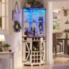 OKD Corner Farmhouse Wine Bar Cabinet with LED