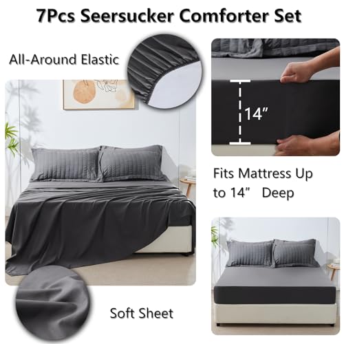 CozyLux King Seersucker 7-Piece Dark Grey Bedding Set - Image 5