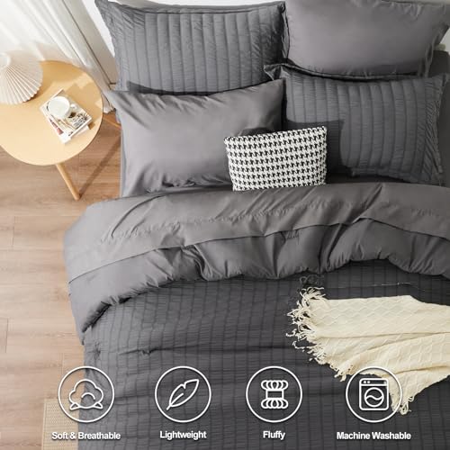 CozyLux King Seersucker 7-Piece Dark Grey Bedding Set - Image 2