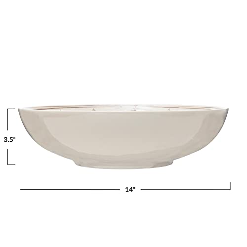 Creative Co-Op Hand Painted Stoneware Serving Bowl, Brown & Cream - Image 4