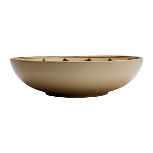 Creative Co-Op Hand Painted Stoneware Serving Bowl, Brown & Cream - Image 5