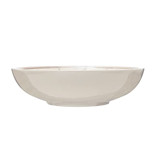 Creative Co-Op Hand Painted Stoneware Serving Bowl, Brown & Cream - Image 2