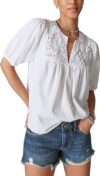 Lucky Brand Crochet Short Sleeve Peasant Top