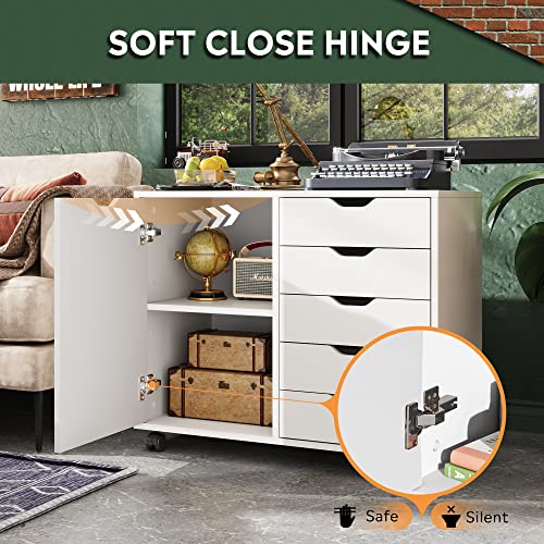 DEVAISE 5-Drawer Wood Dresser Chest with Door - Image 4