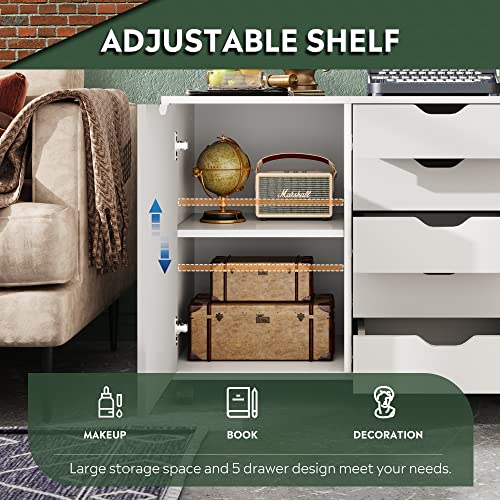 DEVAISE 5-Drawer Wood Dresser Chest with Door - Image 5