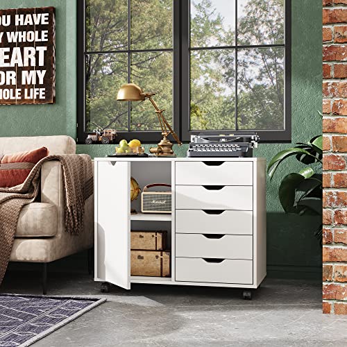 DEVAISE 5-Drawer Wood Dresser Chest with Door - Image 2