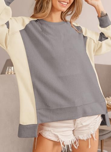 Dokotoo Waffle Knit Color Block Oversized Sweatshirt - Image 3