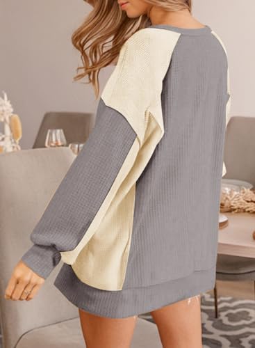 Dokotoo Waffle Knit Color Block Oversized Sweatshirt - Image 4