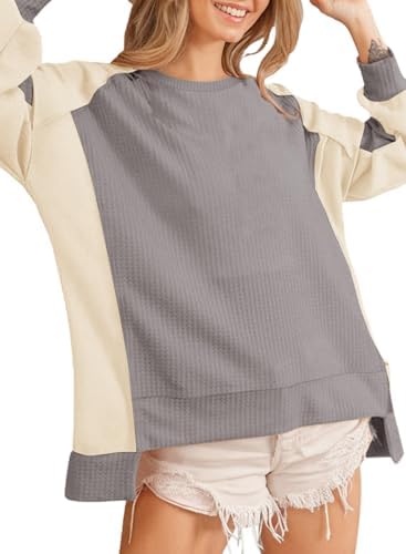 Dokotoo Waffle Knit Color Block Oversized Sweatshirt - Image 2