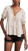 Lucky Brand Easy Embroidered Babydoll Top