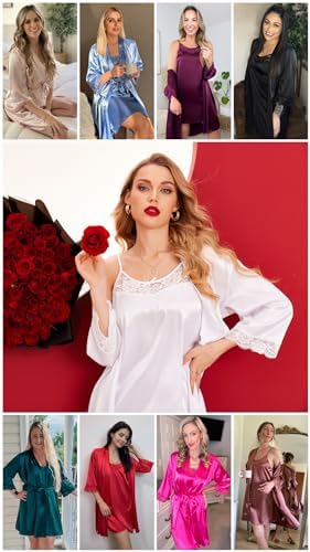 Ekouaer Satin Nightgown with Robes Set - Image 4