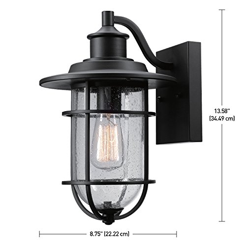 Globe Electric 1-Light Black Outdoor Wall Sconce with Seeded Glass - Image 3