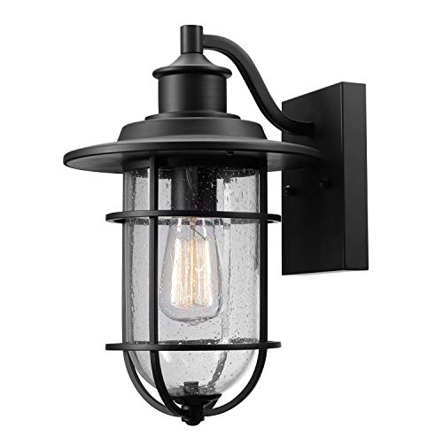 Globe Electric 1-Light Black Outdoor Wall Sconce with Seeded Glass - Image 5
