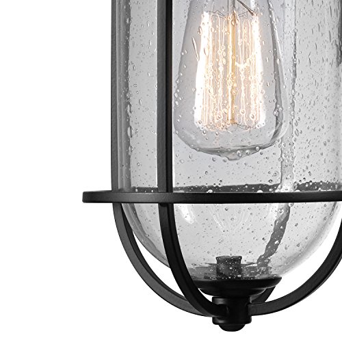 Globe Electric 1-Light Black Outdoor Wall Sconce with Seeded Glass - Image 2