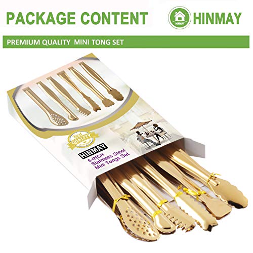HINMAY Gold Plated Mini Serving Tongs, Set of 6 - Image 2