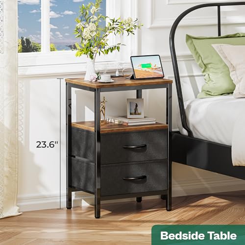 Huuger Rustic Nightstand with Charging Station - Image 3