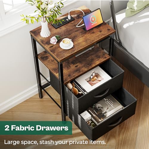 Huuger Rustic Nightstand with Charging Station - Image 5