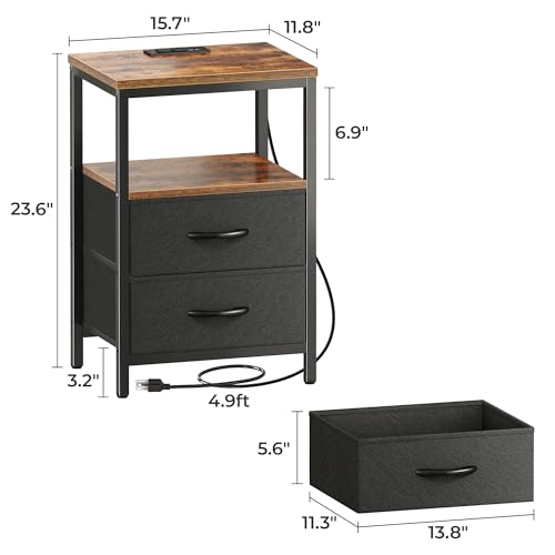 Huuger Rustic Nightstand with Charging Station - Image 2