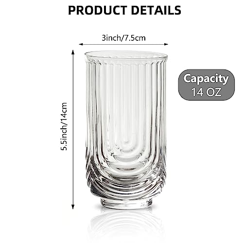 INSETLAN Vintage Ripple Glass Highball Set, 4-piece - Image 2