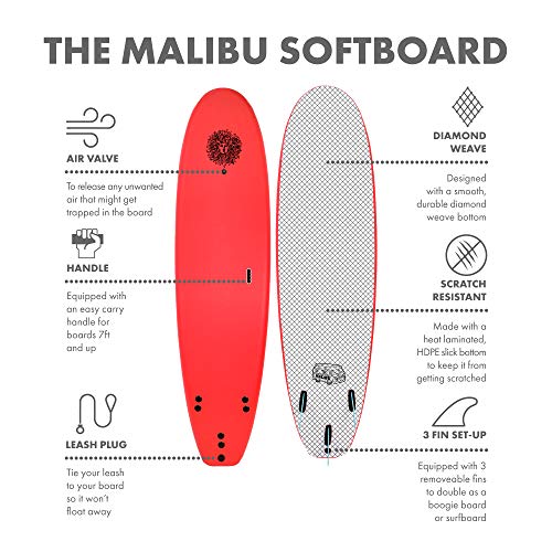 KONA SURF CO. 7ft Red Foam Surfboard with Fins - Image 4