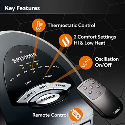 Lasko Oscillating Ceramic Tower Space Heater, Remote Control - Image 3