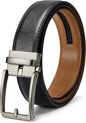 SKiporty Men’s Leather Adjustable Ratchet Belt