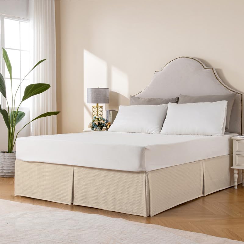 MIYE Cream Pleated Waffle Weave Bed Skirt - Image 3