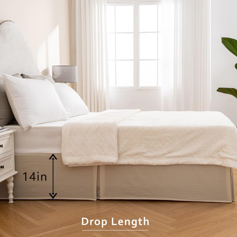 MIYE Cream Pleated Waffle Weave Bed Skirt - Image 5