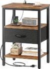 SUPERJARE Nightstand with Charging Station and Drawer