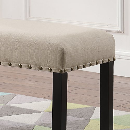 Roundhill Furniture Fabric Dining Bench with Nailhead Trim - Image 4