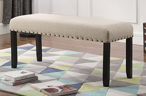 Roundhill Furniture Fabric Dining Bench with Nailhead Trim - Image 2