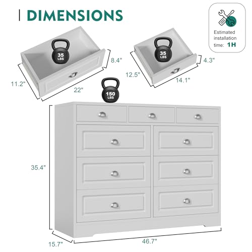 Shintenchi 9 Drawer Modern Dresser with Wide Drawers - Image 3