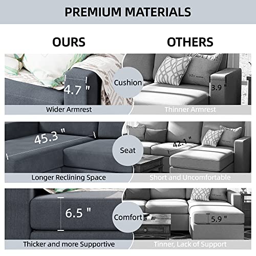 Shintenchi Convertible 79-Inch L-Shaped Sofa, Reversible Chaise - Image 4