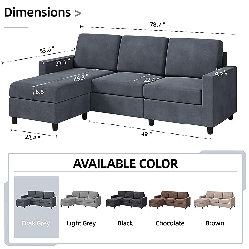Shintenchi Convertible 79-Inch L-Shaped Sofa, Reversible Chaise - Image 2