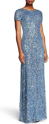 Adrianna Papell Short-Sleeve Sequin Gown
