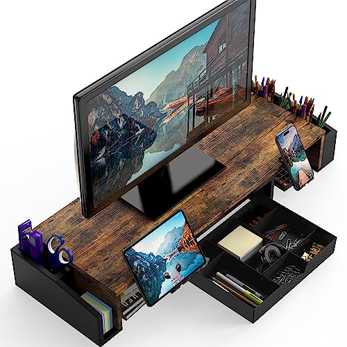 Simple Houseware Dual Monitor Stand Riser with Drawer - Image 2