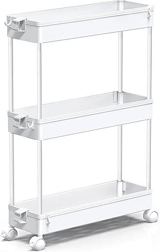 SPACEKEEPER Slim Rolling 3-Tier Storage Cart