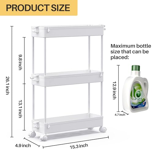 SPACEKEEPER Slim Rolling 3-Tier Storage Cart - Image 4