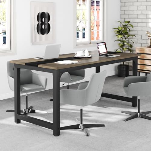 Tribesigns 70.8" Large Office Computer Desk, Vintage Grey/Black - Image 3