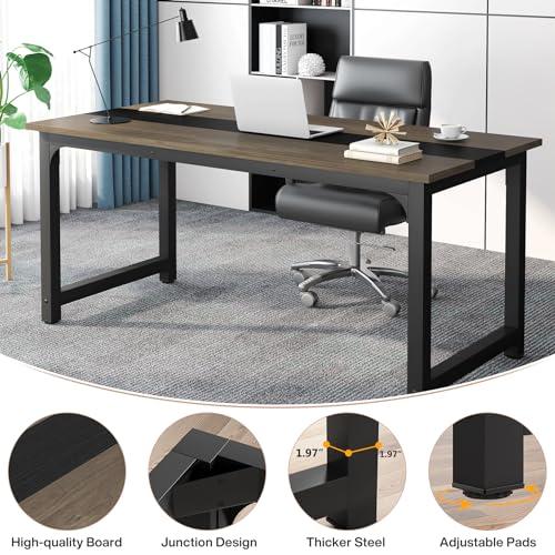 Tribesigns 70.8" Large Office Computer Desk, Vintage Grey/Black - Image 5