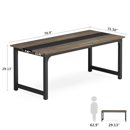 Tribesigns 70.8" Large Office Computer Desk, Vintage Grey/Black - Image 2