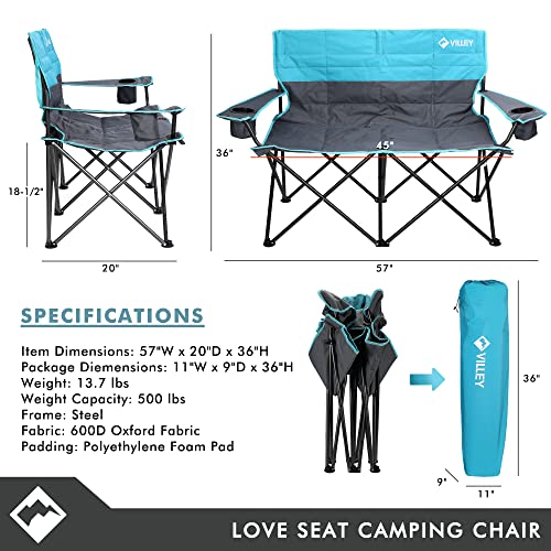 VILLEY Double Camping Chair, Extra Wide Loveseat - Image 2